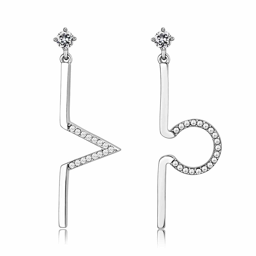 Stainless Steel CZ Geometric Angular Bar Drop Earrings view 1