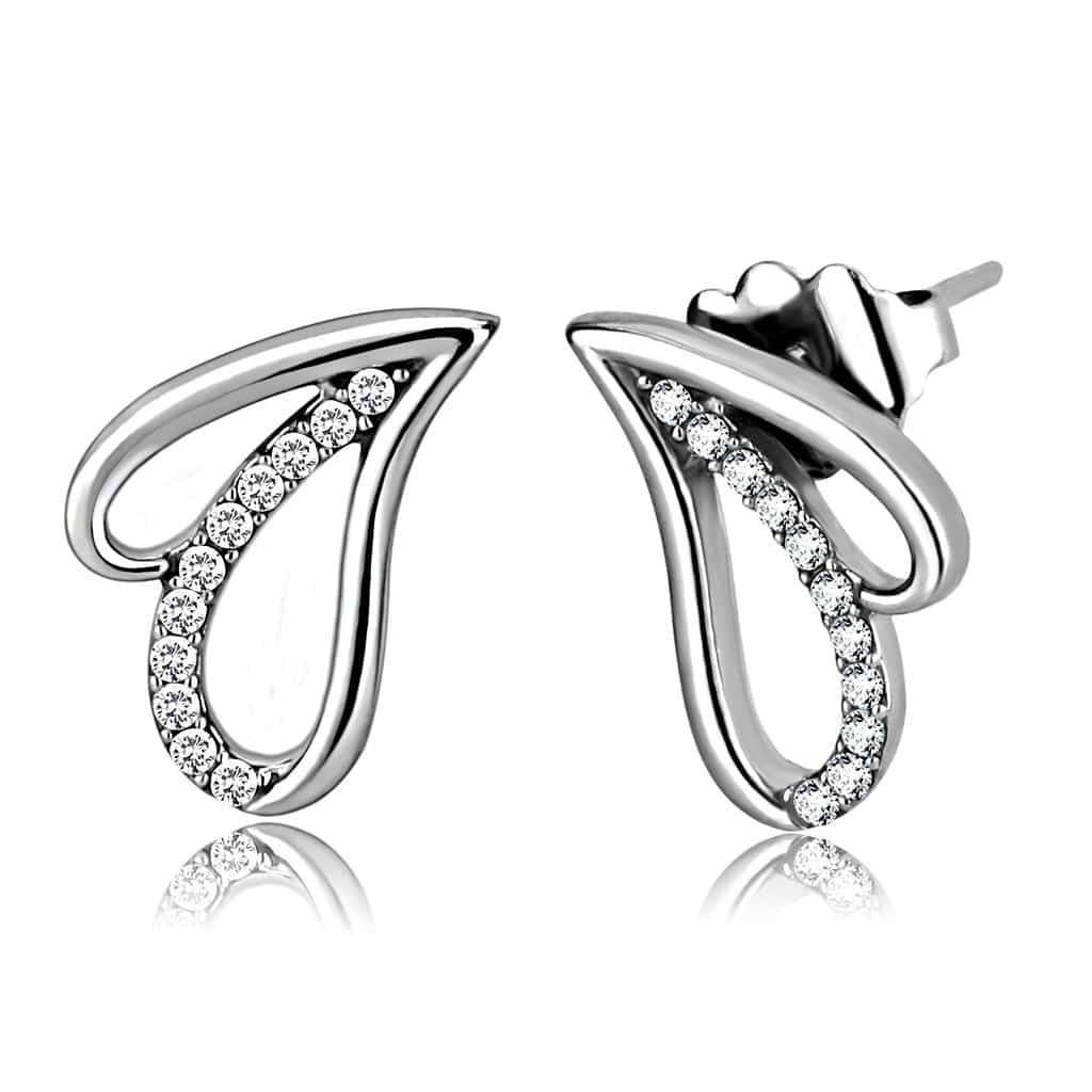 Stainless Steel CZ Pave Swirl Wave Loop Studs Earrings view 1