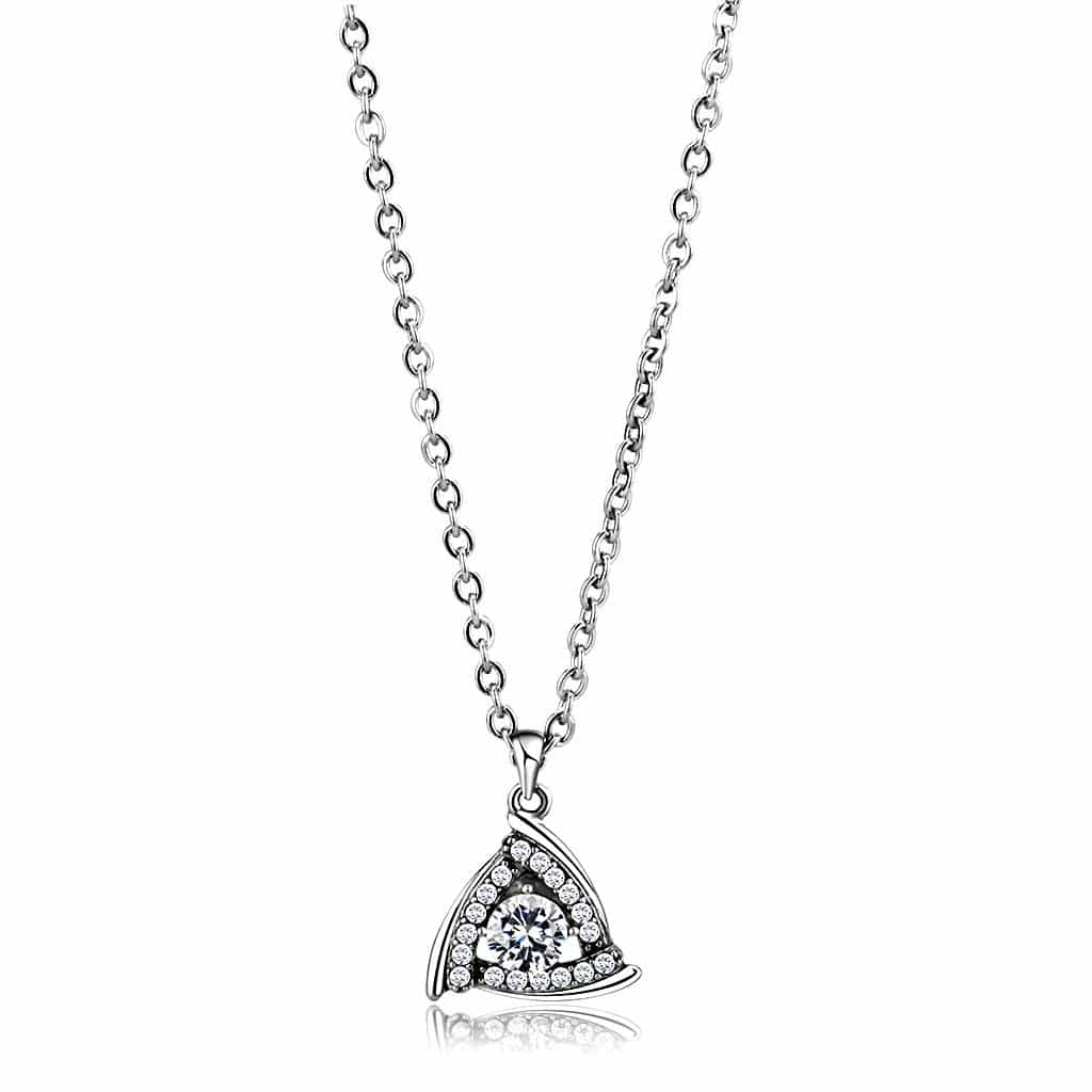 Stainless Steel CZ Pave Triangle Pendant Necklace view 1