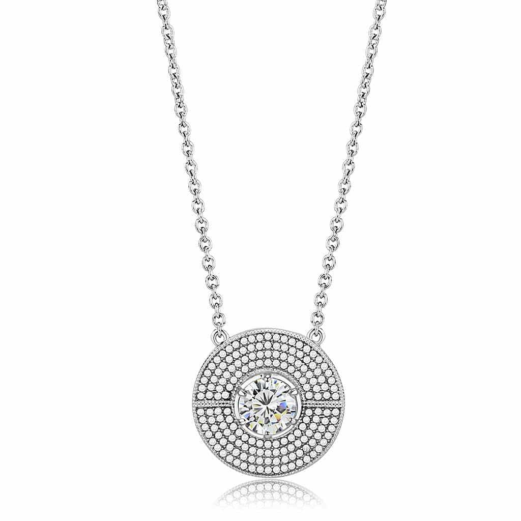 Stainless Steel CZ Round Pave Concentric Circle Pendant Necklace view 1