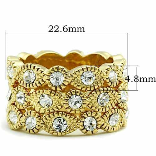 Brass Gold CZ Pave Wave Woven Wide Band Ring view 2