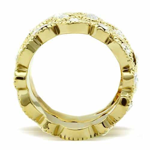 Brass Gold CZ Pave Wave Woven Wide Band Ring view 3