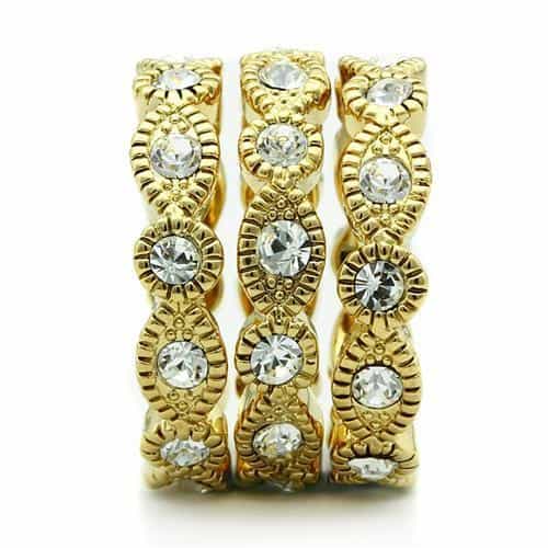 Brass Gold CZ Pave Wave Woven Wide Band Ring view 4