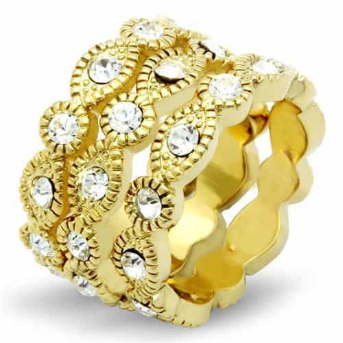 Brass Gold CZ Pave Wave Woven Wide Band Ring view 1