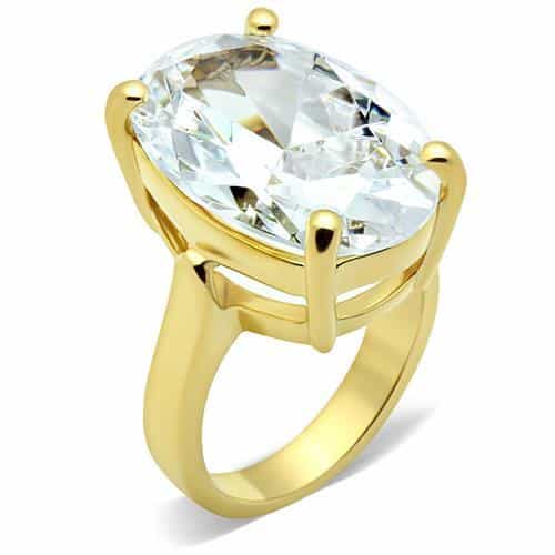 Brass Gold CZ Oval Large Prong Filigree Cocktail Ring view 1
