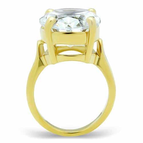 Brass Gold CZ Oval Large Prong Filigree Cocktail Ring view 3