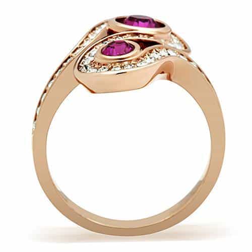 Brass Rose Gold Fuchsia CZ Double Round Pave Infinity Ring view 3