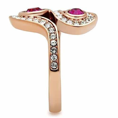 Brass Rose Gold Fuchsia CZ Double Round Pave Infinity Ring view 4