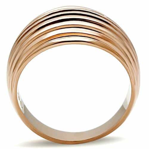 Brass Rose Gold Polished Ribbed Wave Wide Dome Ring view 3
