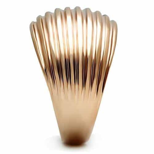 Brass Rose Gold Polished Ribbed Wave Wide Dome Ring view 4