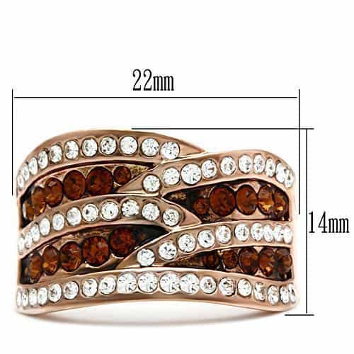 Brass Rose Gold Amber Topaz CZ Diagonal Stripe Wide Band Ring view 2