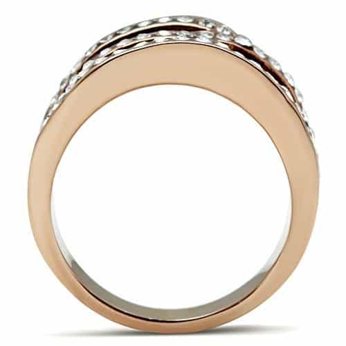 Brass Rose Gold Amber Topaz CZ Diagonal Stripe Wide Band Ring view 3