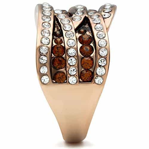Brass Rose Gold Amber Topaz CZ Diagonal Stripe Wide Band Ring view 4