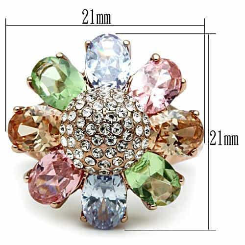 Brass Rose Gold Multi Color CZ Flower Petal Pave Cocktail Ring view 2