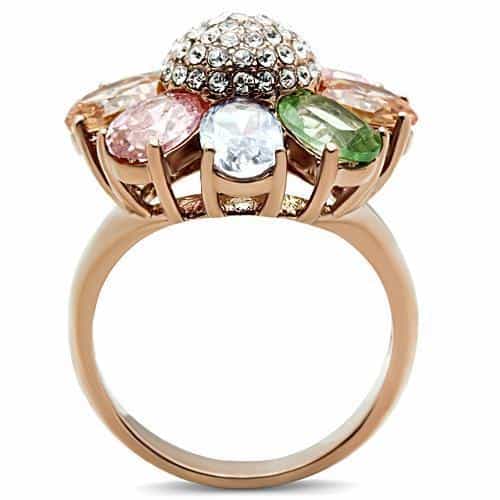 Brass Rose Gold Multi Color CZ Flower Petal Pave Cocktail Ring view 7