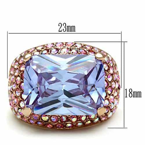 Brass Rose Gold Lavender CZ Emerald Cut Pink Pave Cocktail Ring view 6