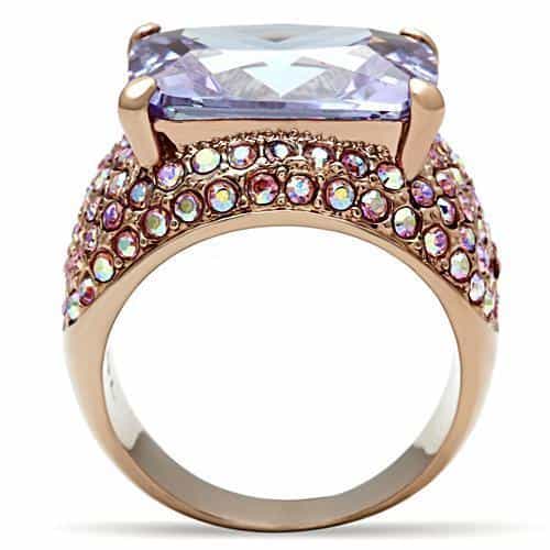 Brass Rose Gold Lavender CZ Emerald Cut Pink Pave Cocktail Ring view 7