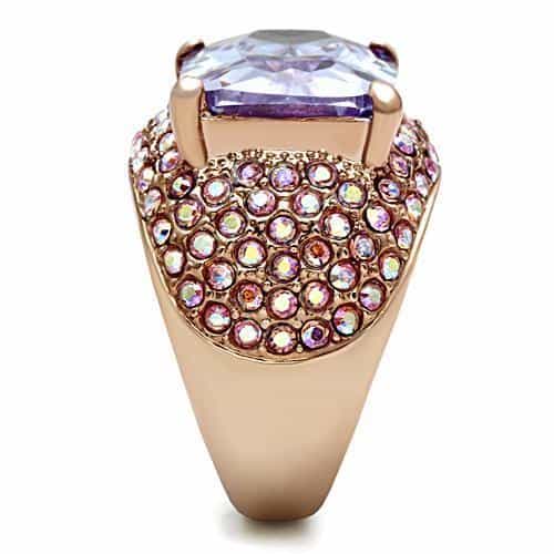 Brass Rose Gold Lavender CZ Emerald Cut Pink Pave Cocktail Ring view 8