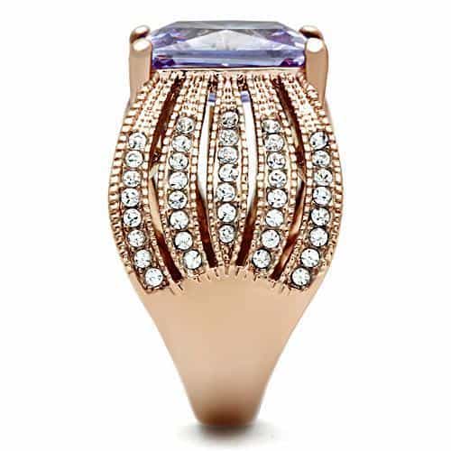 Brass Rose Gold Lavender Princess Pink Pave Fluted Cocktail Ring view 4