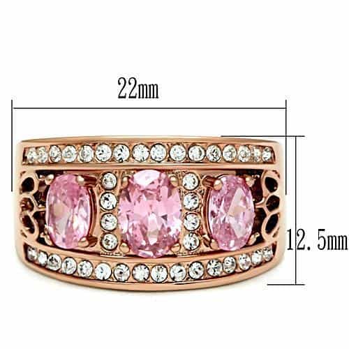 Brass Rose Gold Pink CZ Triple Oval Pave Filigree Wide Ring view 2