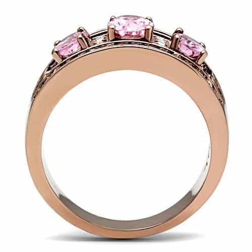 Brass Rose Gold Pink CZ Triple Oval Pave Filigree Wide Ring view 3