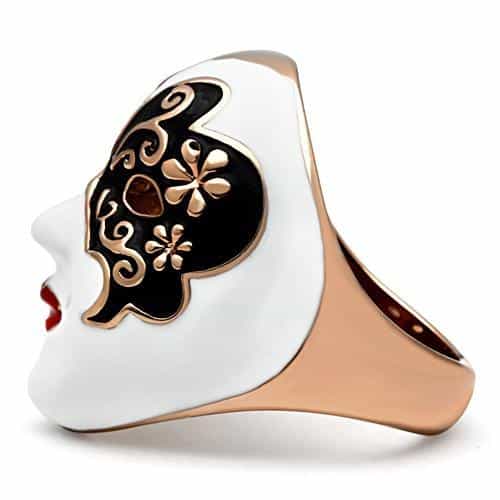 Brass Rose Gold Enamel Venetian Masquerade Red Mask Ring view 3