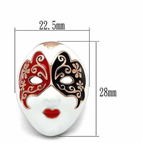 Brass Rose Gold Enamel Venetian Masquerade Red Mask Ring view 5