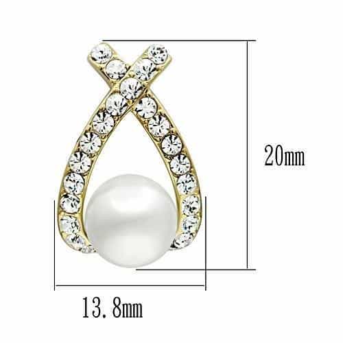 Brass Gold Pearl CZ Pave X Crossover Studs Earrings view 2