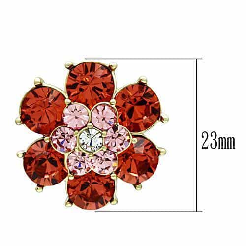 Brass Gold Red Garnet Pink CZ Flower Cluster Studs Ring view 2