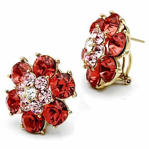 Brass Gold Red Garnet Pink CZ Flower Cluster Studs Ring view 3