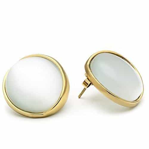 Brass Gold Cat Eye Moonstone Round Bezel Studs Earrings view 3