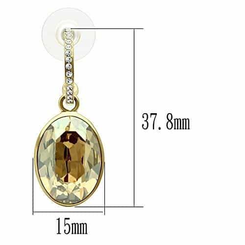 Brass Gold Champagne CZ Oval Huggie Hoop Drop Earrings view 2