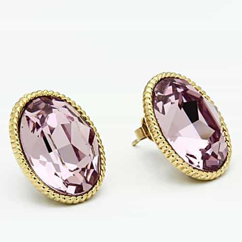 Brass Gold Lavender Amethyst Oval Rope Twist Studs Earrings view 3