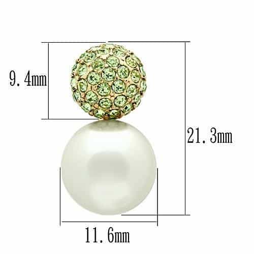 Brass Gold Green Peridot Crystal Ball Pearl Double Studs Earrings view 2