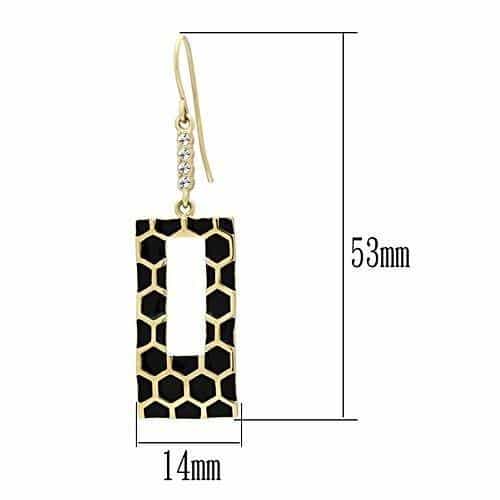 Brass Gold Black Enamel Honeycomb Rectangle Dangle Drop Earrings view 2