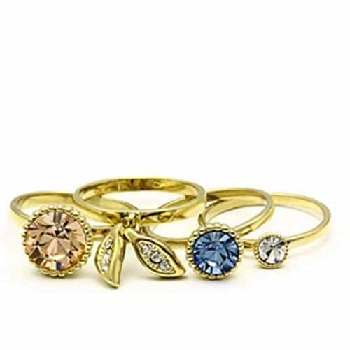 Brass Gold Multi Color CZ Bezel Stackable Triple Band Set Ring view 2