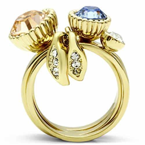 Brass Gold Multi Color CZ Bezel Stackable Triple Band Set Ring view 3