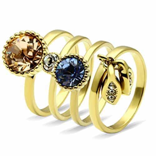 Brass Gold Multi Color CZ Bezel Stackable Triple Band Set Ring view 4
