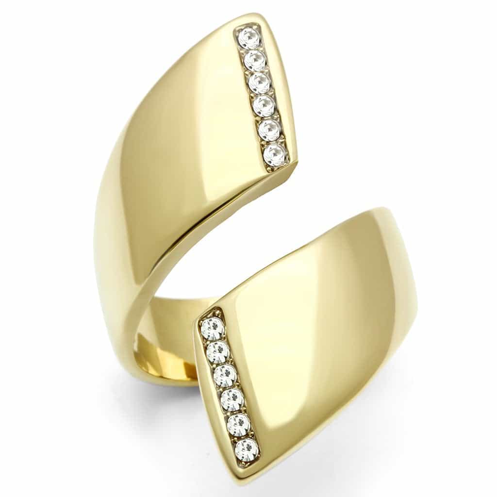 Brass Gold CZ Pave Bar Bypass Open Ring | The Stainless Jewelry view 1