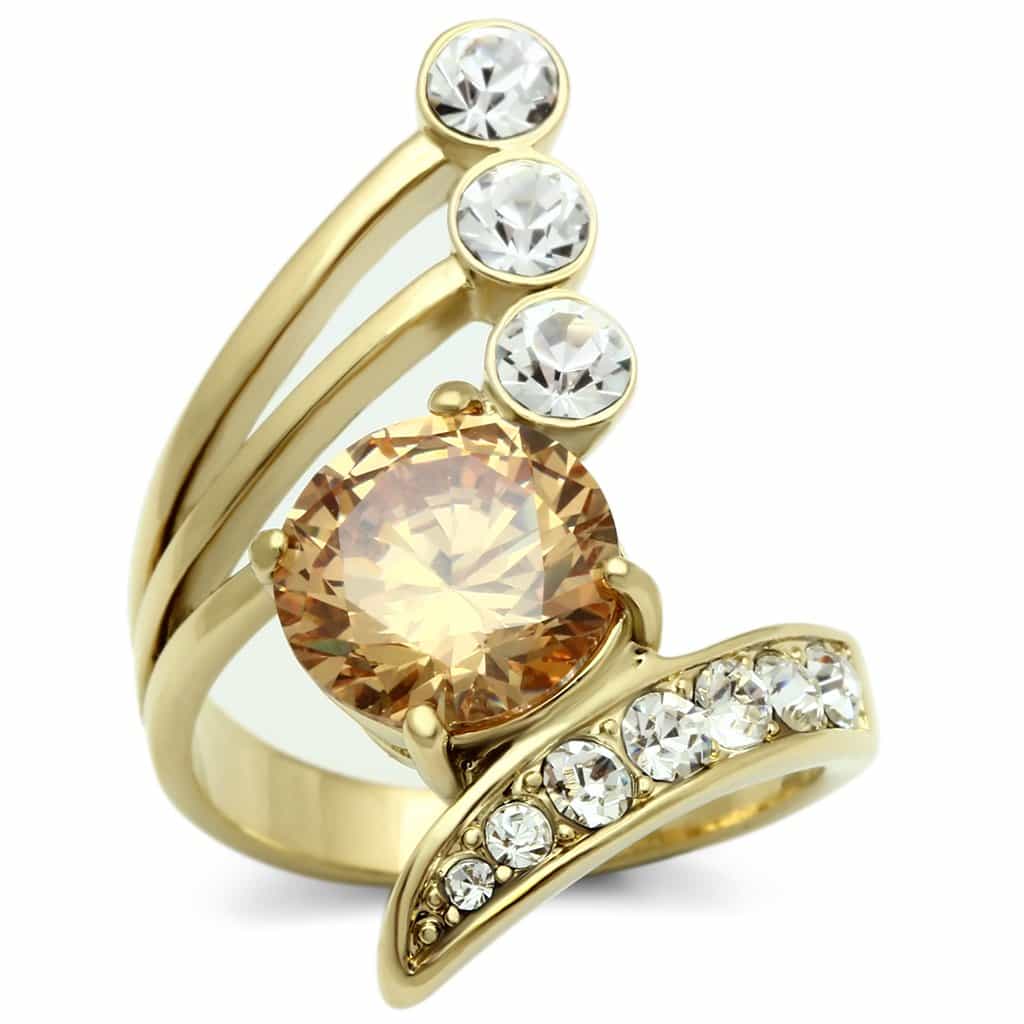 Brass Gold Champagne CZ Round Pave Bypass Cocktail Ring view 5