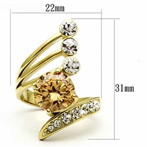 Brass Gold Champagne CZ Round Pave Bypass Cocktail Ring view 6