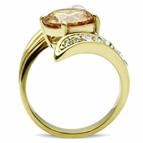 Brass Gold Champagne CZ Round Pave Bypass Cocktail Ring view 7