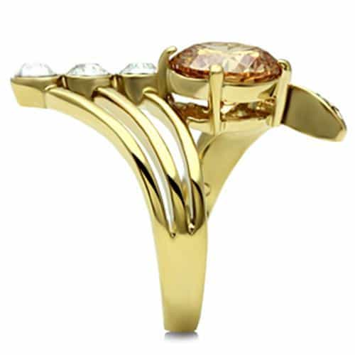 Brass Gold Champagne CZ Round Pave Bypass Cocktail Ring view 8