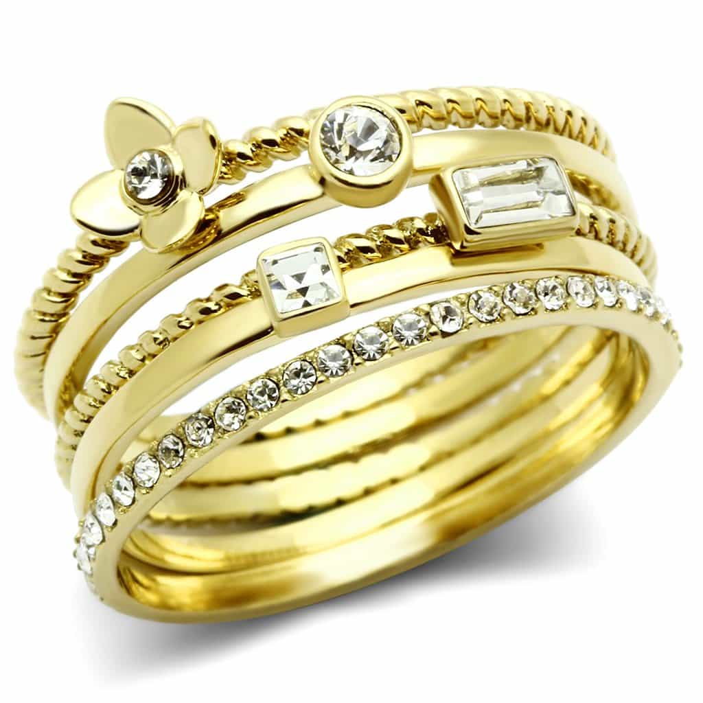 Brass Gold CZ Baguette Pave Multi Band Stackable Set Ring view 1