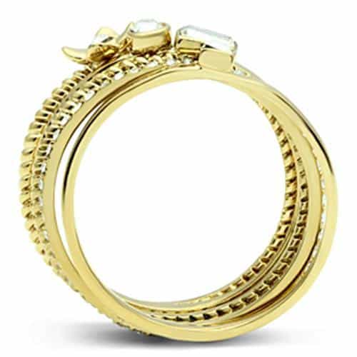 Brass Gold CZ Baguette Pave Multi Band Stackable Set Ring view 3