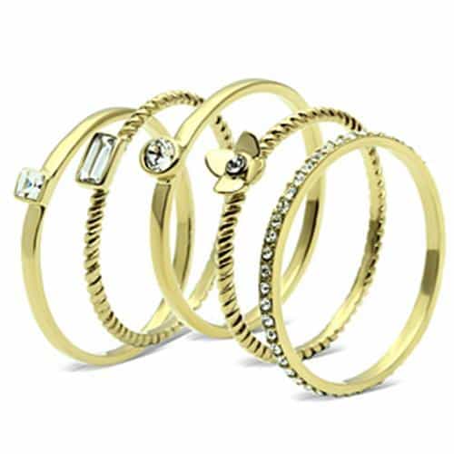 Brass Gold CZ Baguette Pave Multi Band Stackable Set Ring view 4
