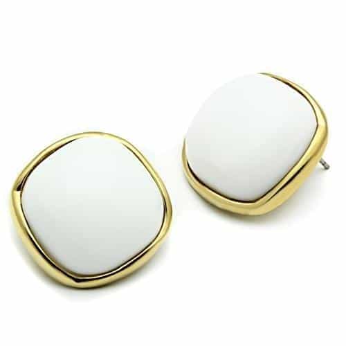Brass Gold White Enamel Cushion Dome Studs Earrings view 2