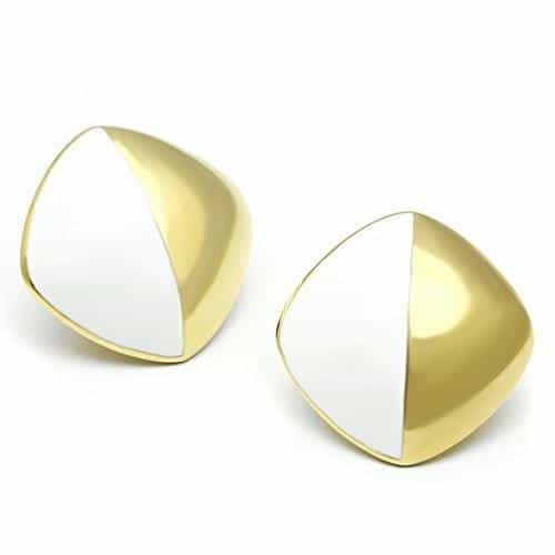 Brass Gold White Enamel Two Tone Marquise Leaf Leverback Earrings view 2