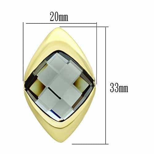 Brass Gold Smoky Grey Crystal Diamond Shape Studs Ring view 3