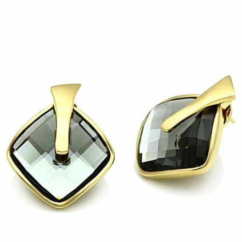 Brass Gold Smoky Grey Crystal Diamond Drop Leverback Earrings view 2